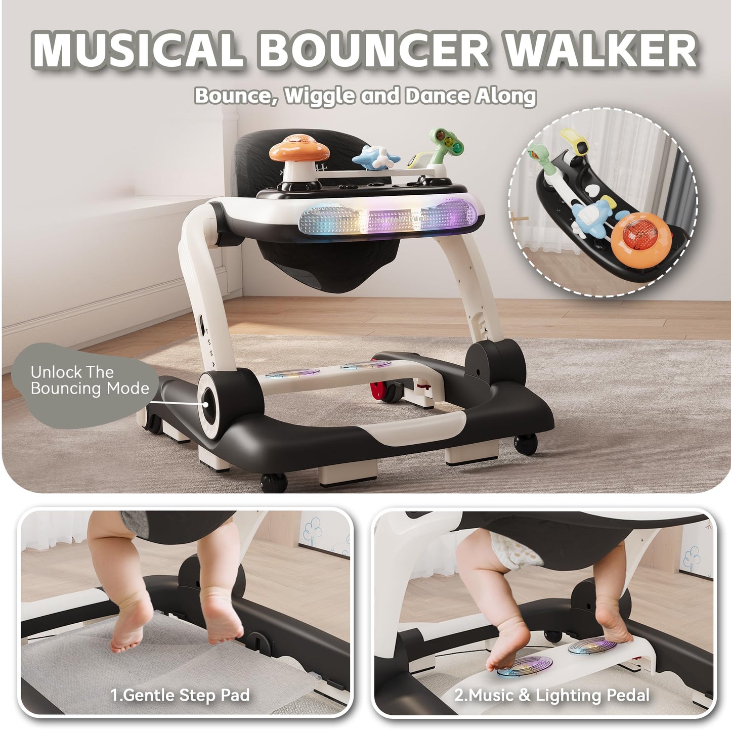 Side profile of Haweek adjustable height baby walker