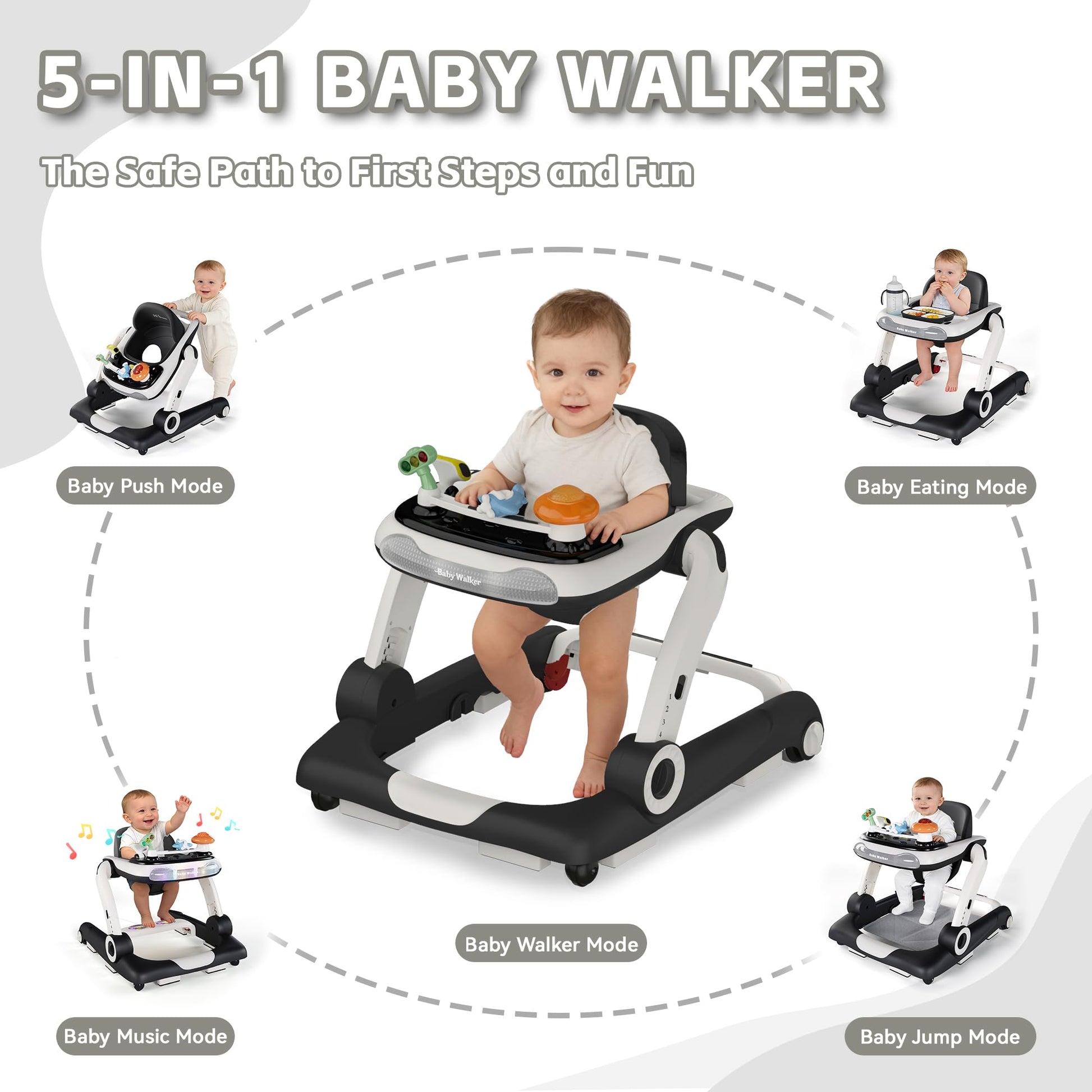 Close up of interactive light and music buttons on baby walker