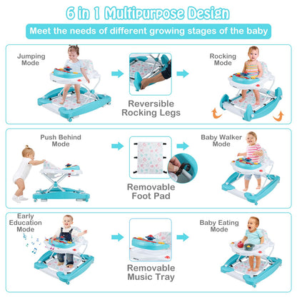 Infant sitting in Honey Joy 6-in-1 activity walker