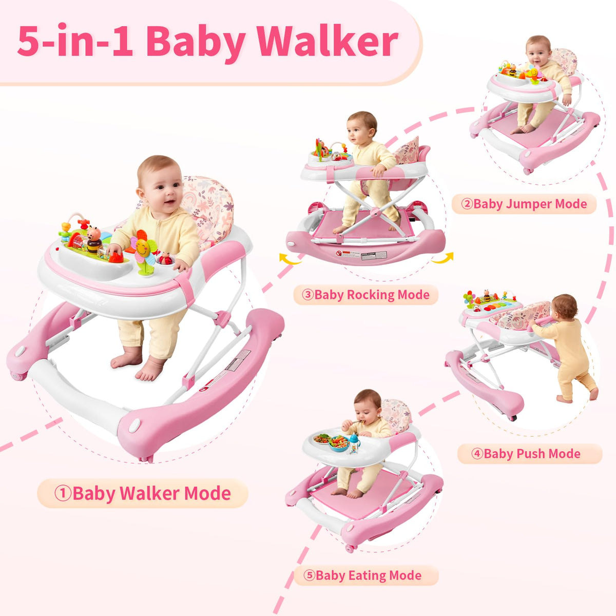 Lerrutue pink flower baby walker side angle
