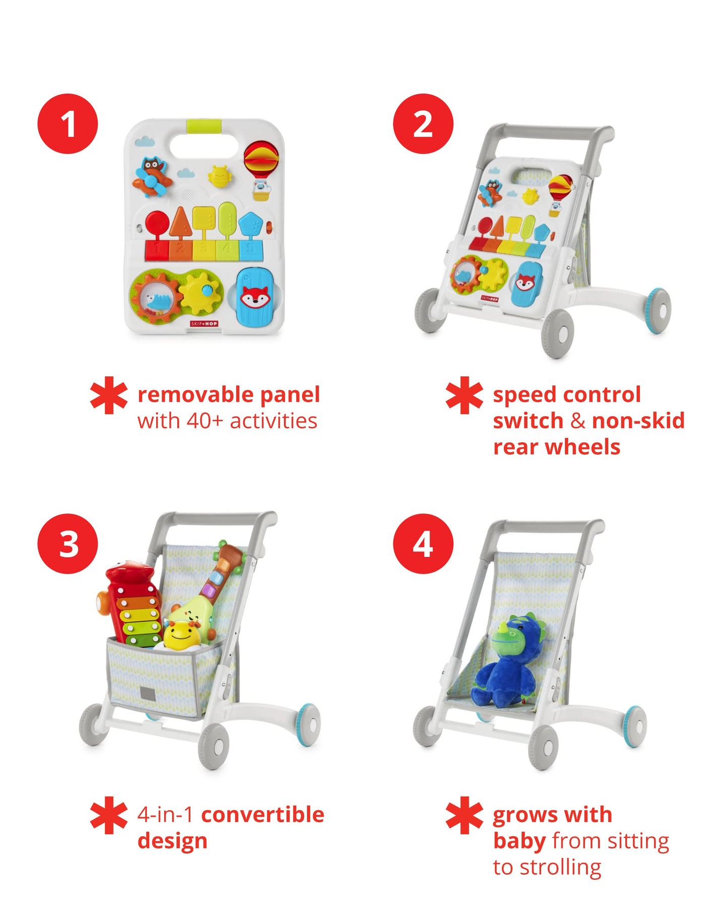 Close up of interactive gears and click-clack bee on walker
