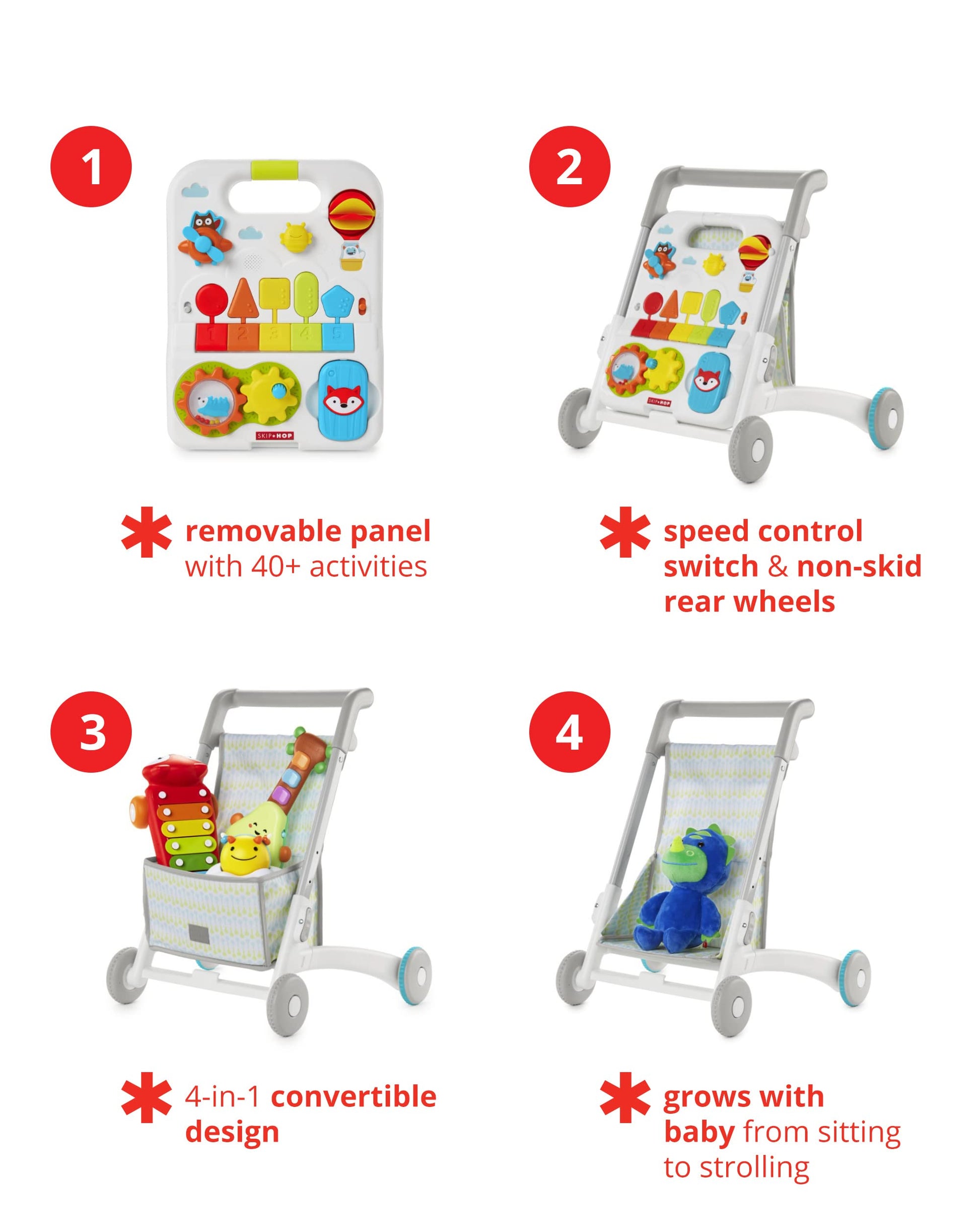 Close up of interactive gears and click-clack bee on walker