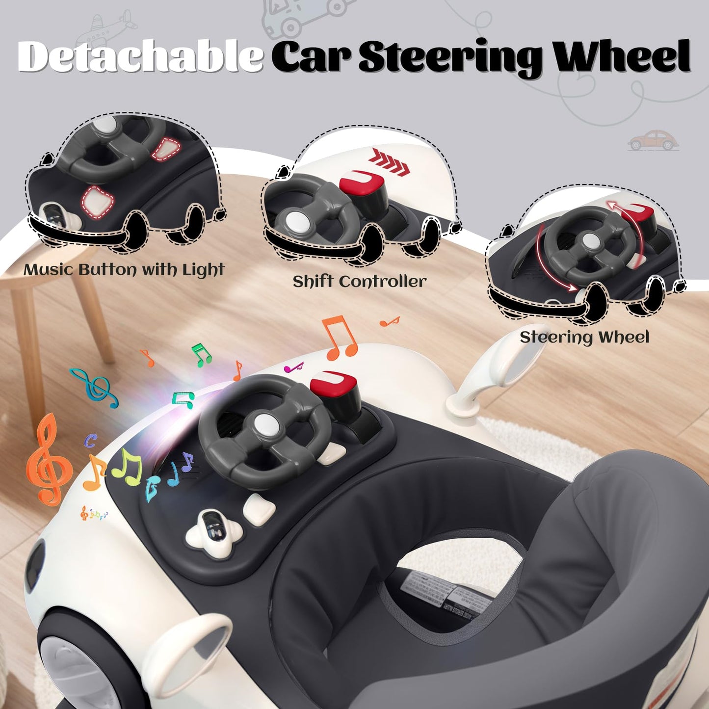 Foldable Lerrutue baby walker showing adjustable height mechanism
