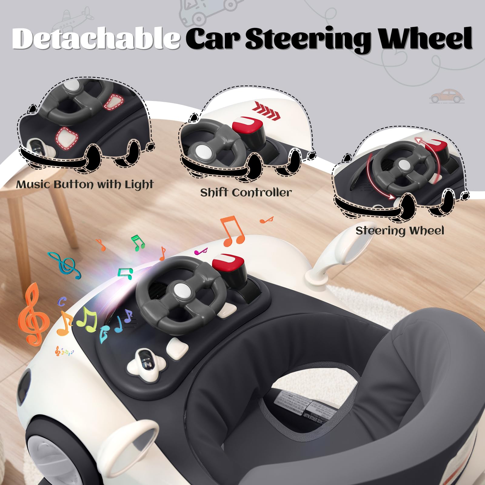 Foldable Lerrutue baby walker showing adjustable height mechanism