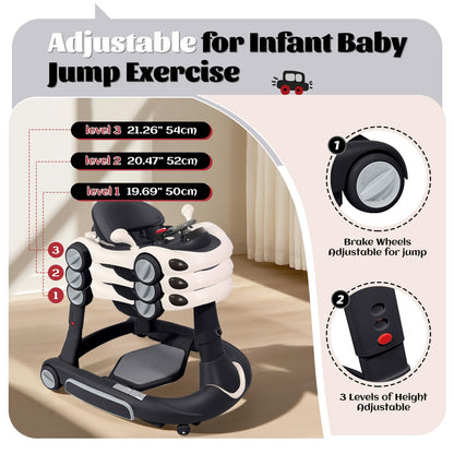 Side view of Lerrutue infant walker with car steering wheel