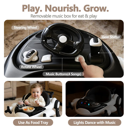 Side profile of foldable Kinder King 8-in-1 toddler walker