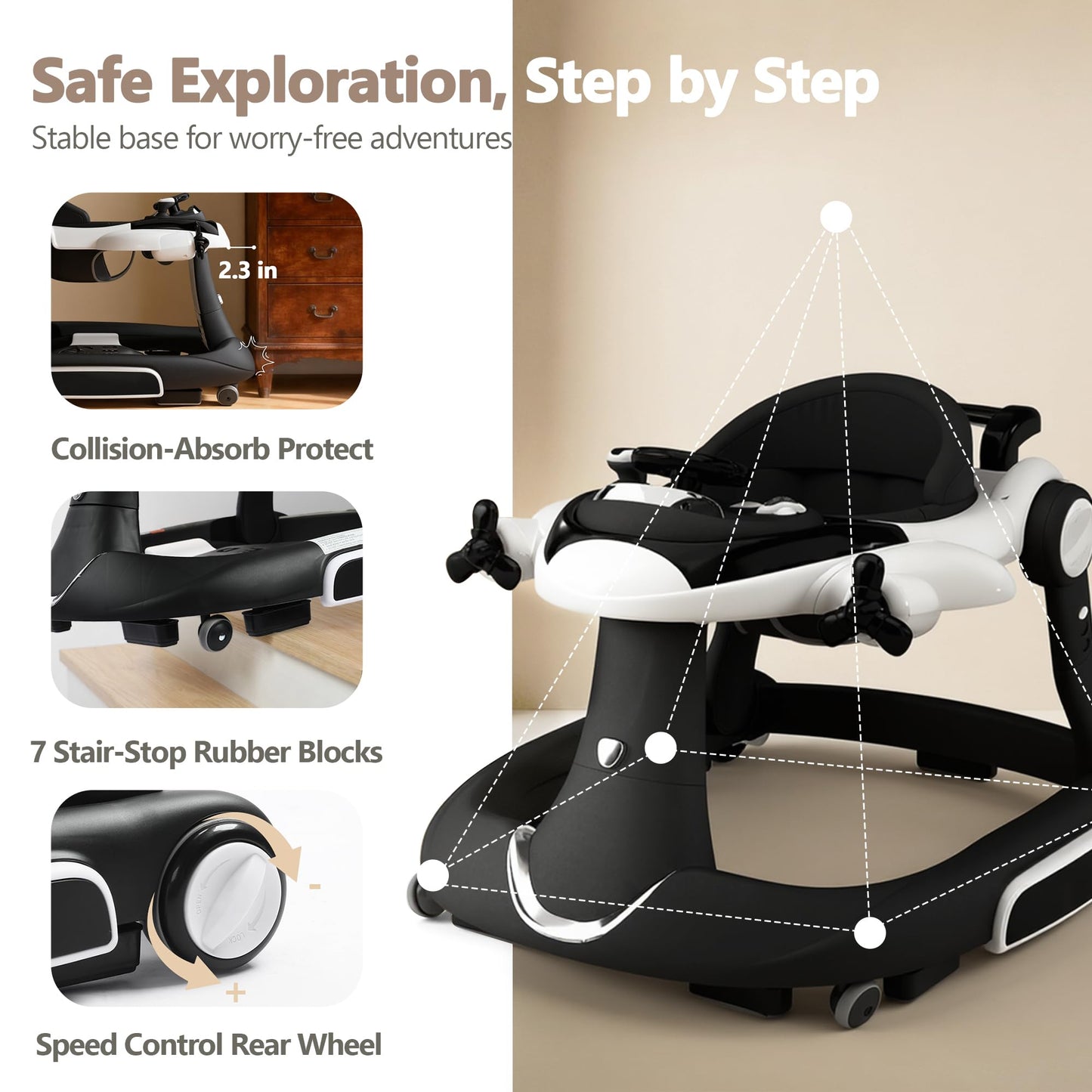 Kinder King baby walker in folded position for compact storage