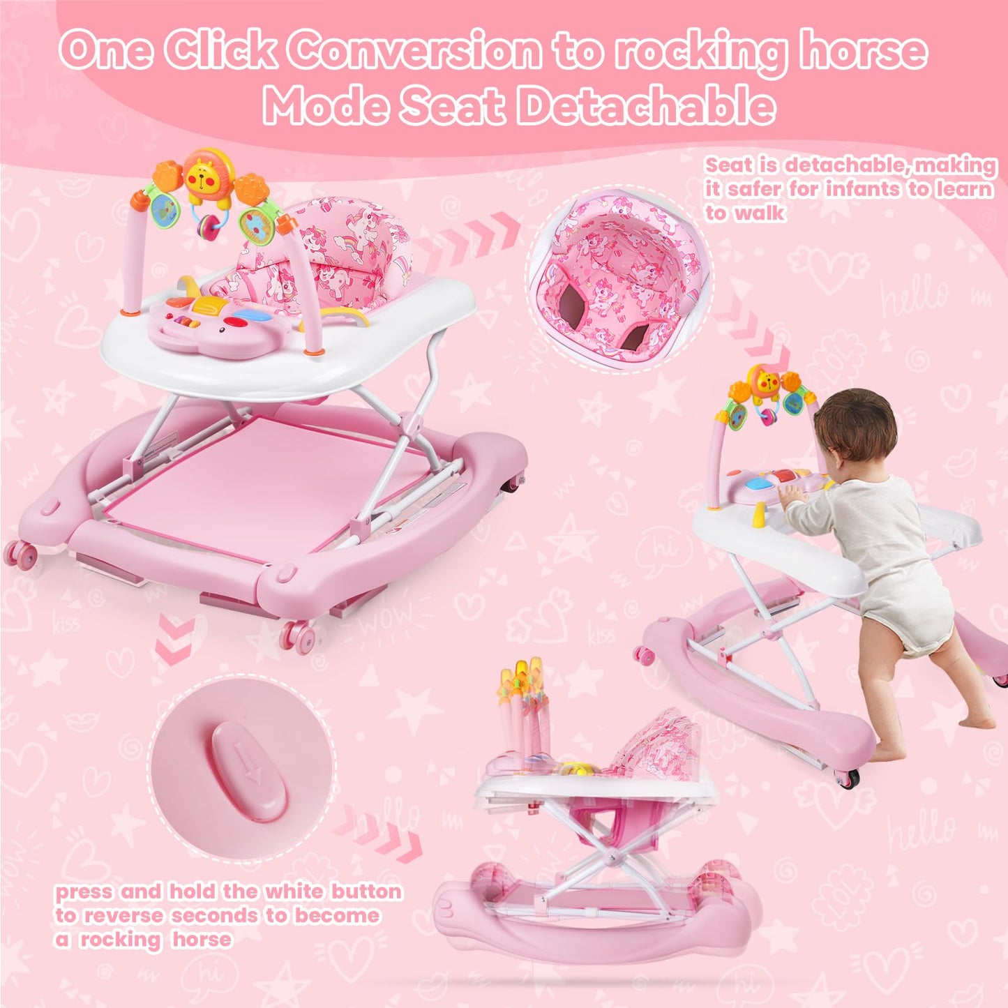 Side view of Boyro baby walker showing sturdy wheels