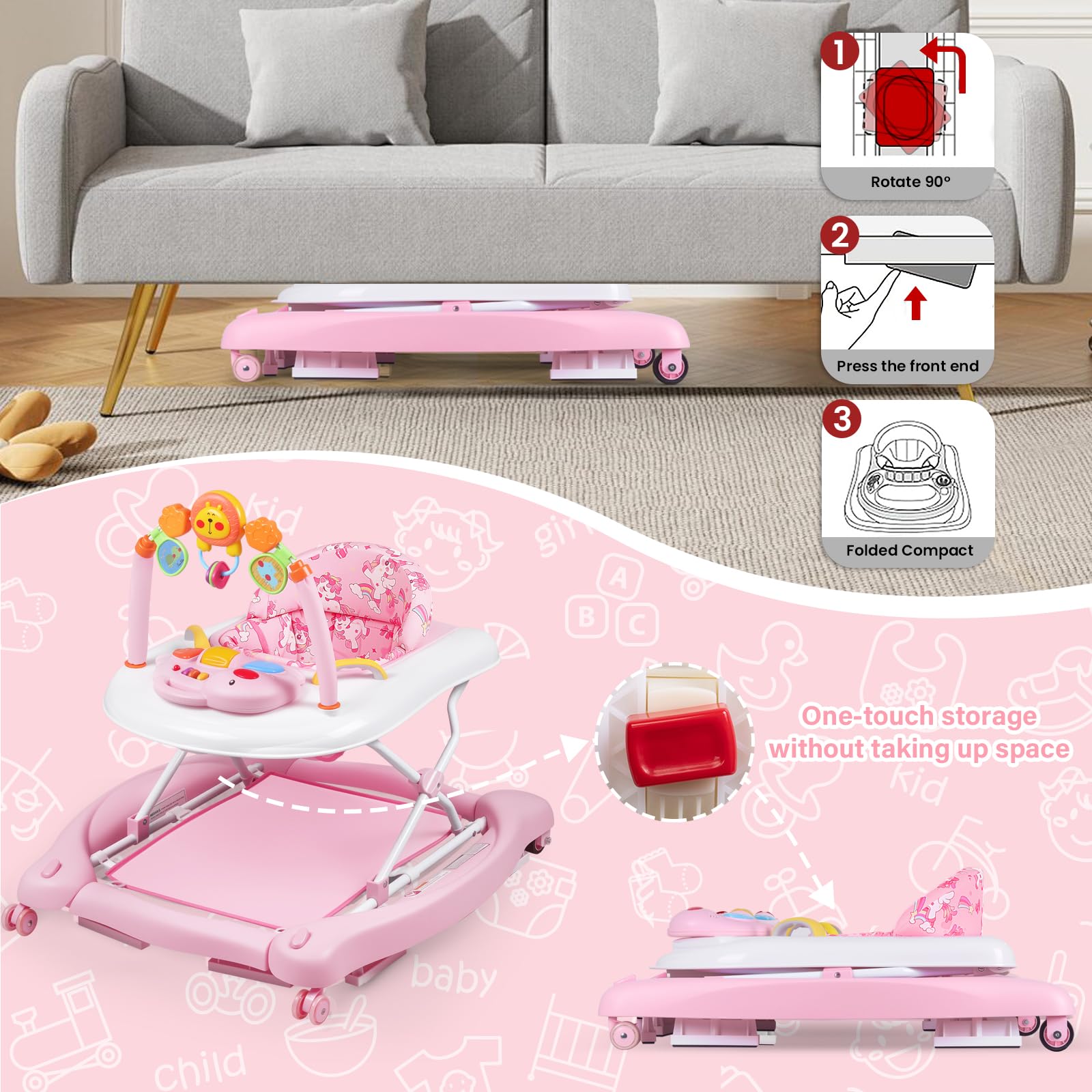 Folded Boyro baby walker for compact storage