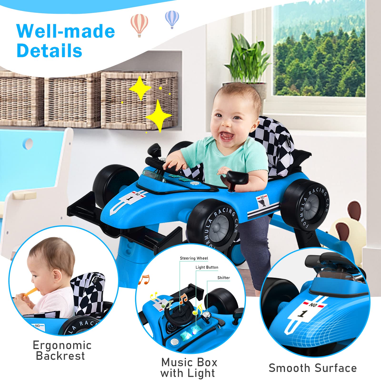 Side view of Baby Joy 4-in-1 walker folded for storage