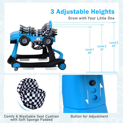 Baby Joy activity walker with adjustable height settings shown
