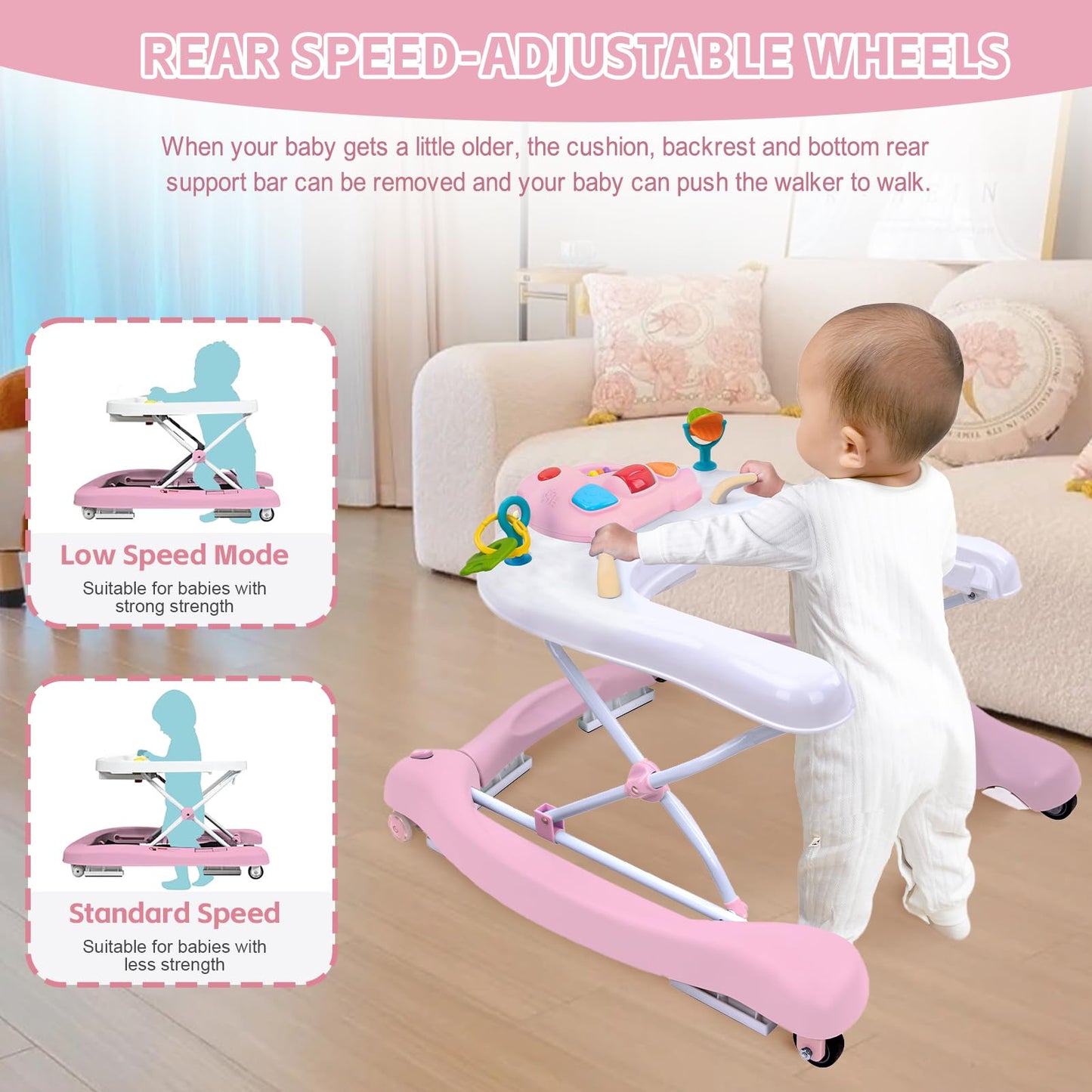 Side view of Howeemo 5-in-1 walker with adjustable height