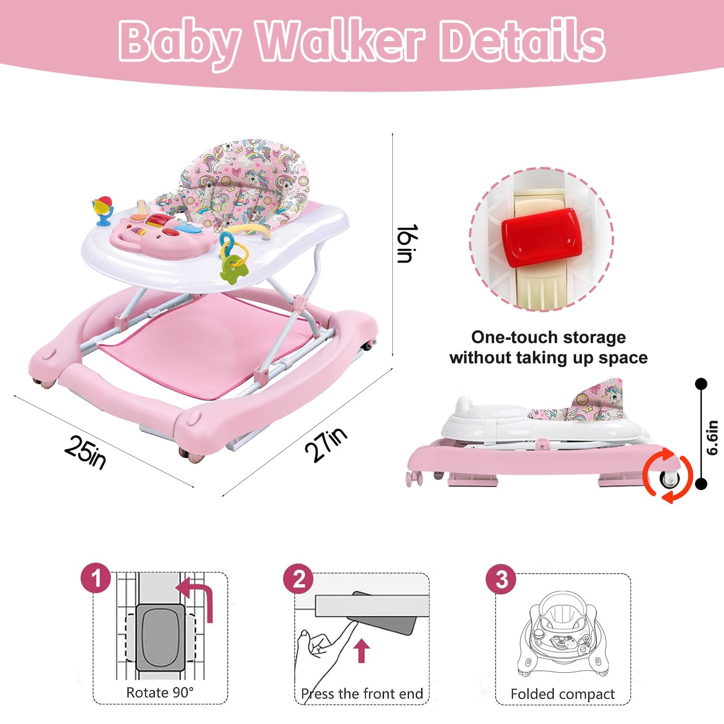 Folded Howeemo baby walker demonstrating compact storage design