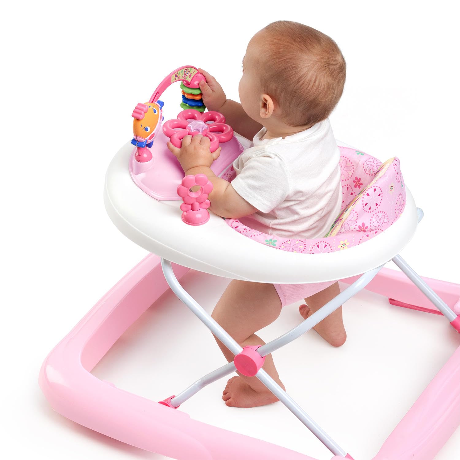 Bright Starts walker folded flat for compact storage