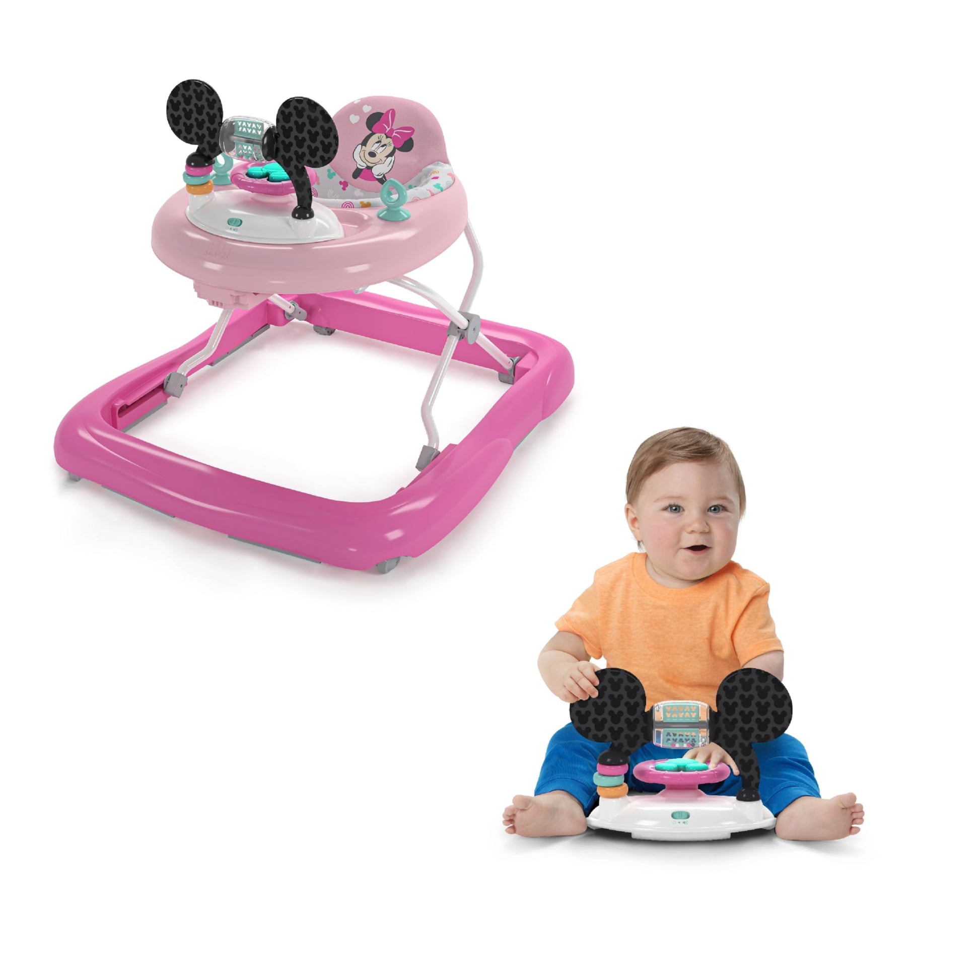Machine washable seat pad on baby activity walker