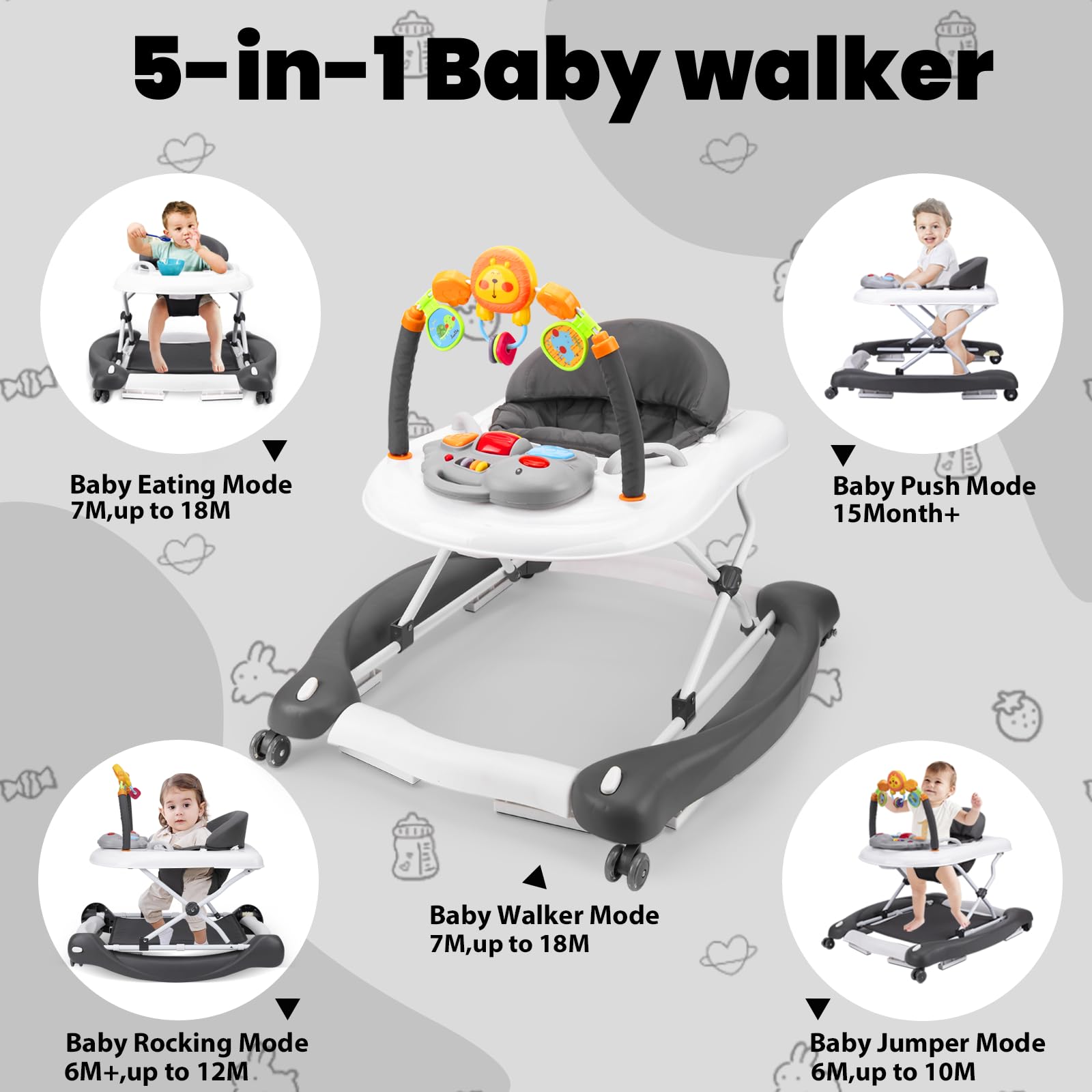 Side profile of Boyro Baby activity walker with feeding tray
