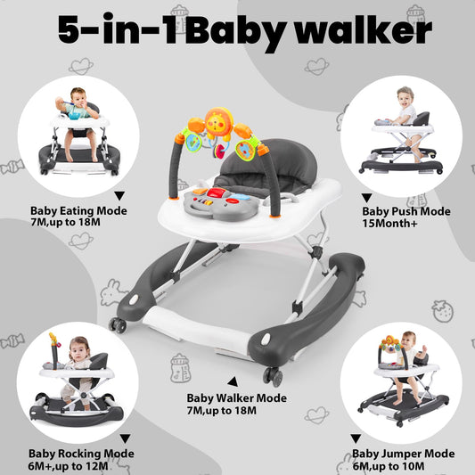 Side profile of Boyro Baby activity walker with feeding tray