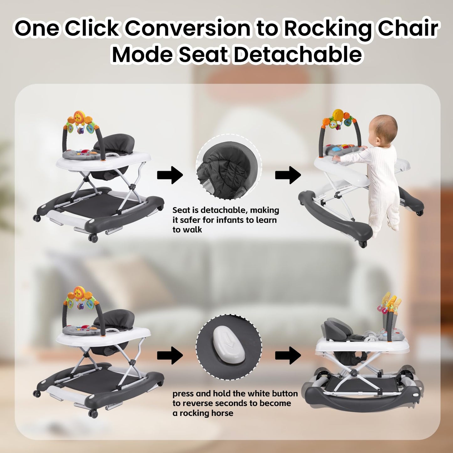 Boyro Baby walker showing adjustable height mechanism