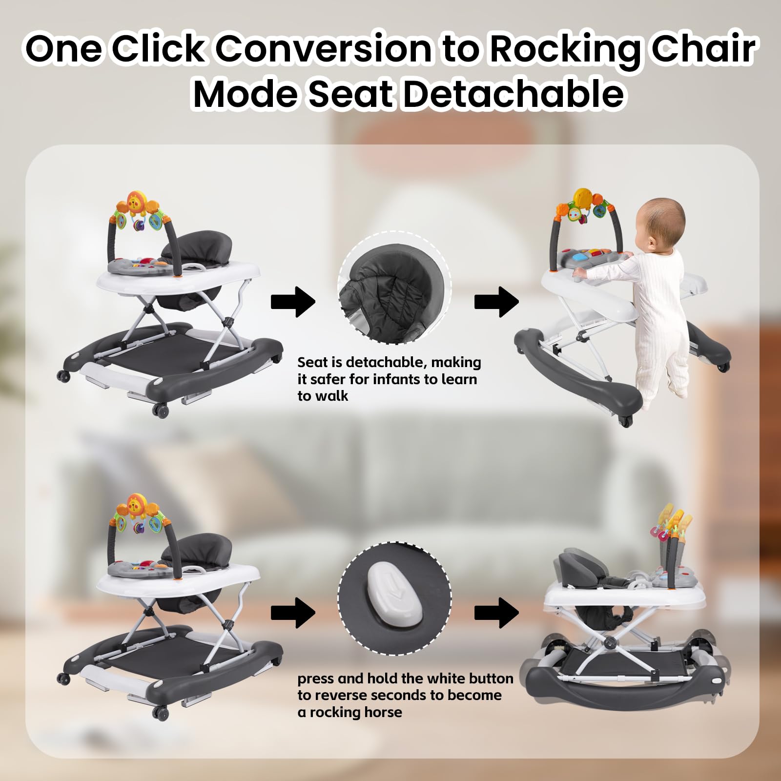 Boyro Baby walker showing adjustable height mechanism
