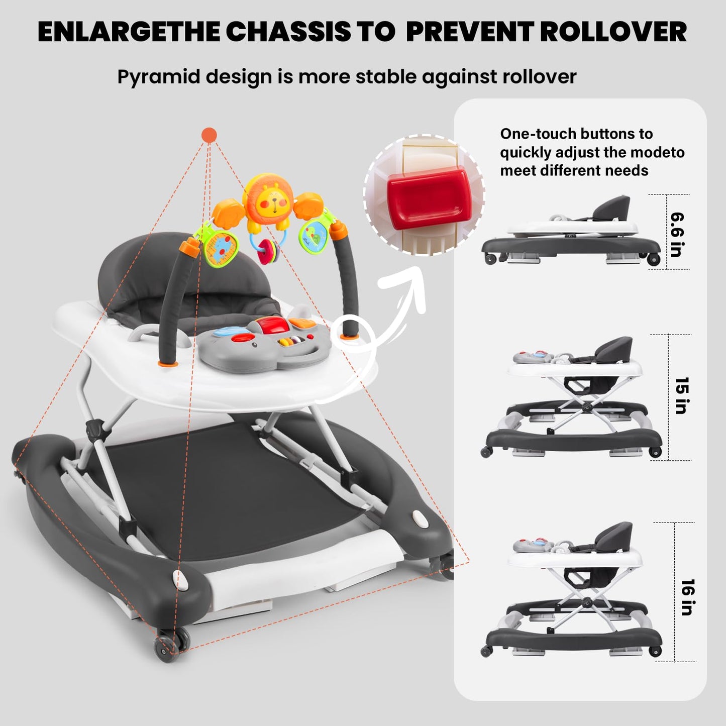 Boyro Baby walker in bouncer mode with footrest attached