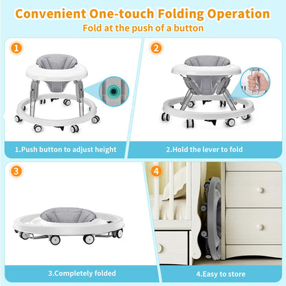 Baby walker with large dinner tray feature