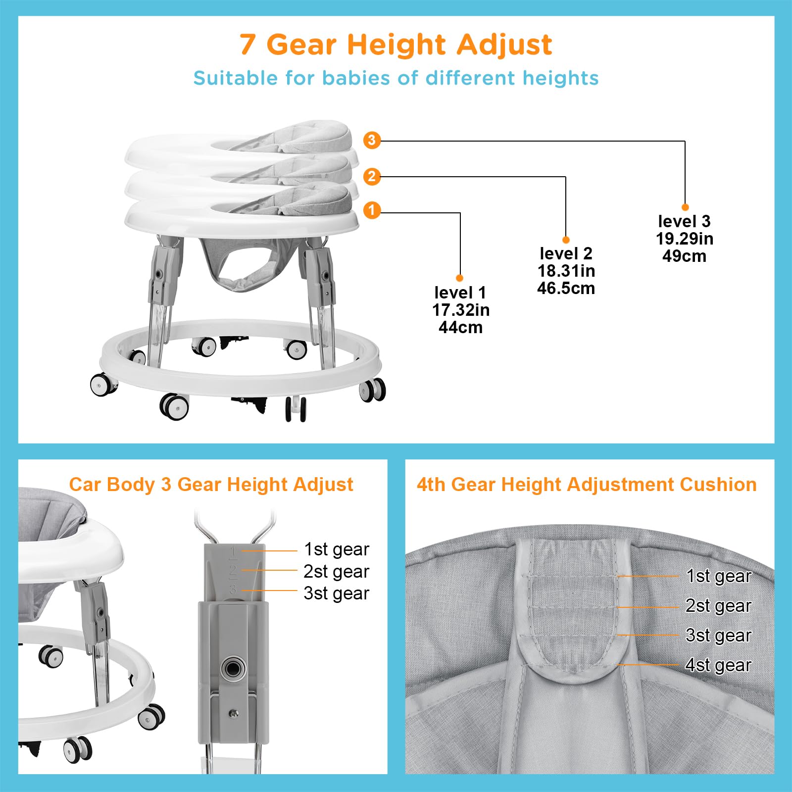 Side view of Wnttmt portable baby walker