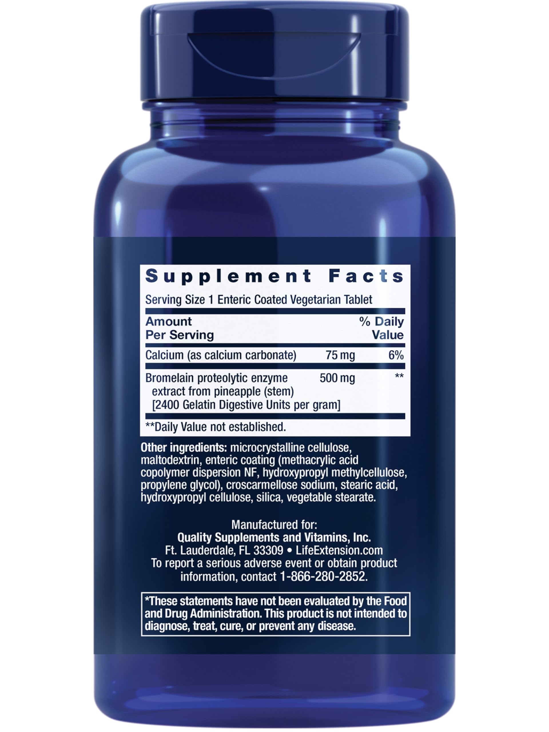 Life Extension Bromelain 60 tablets label nutrition facts