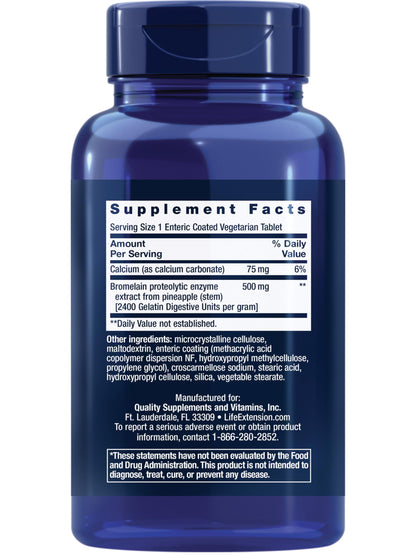 Life Extension Bromelain 60 tablets label nutrition facts