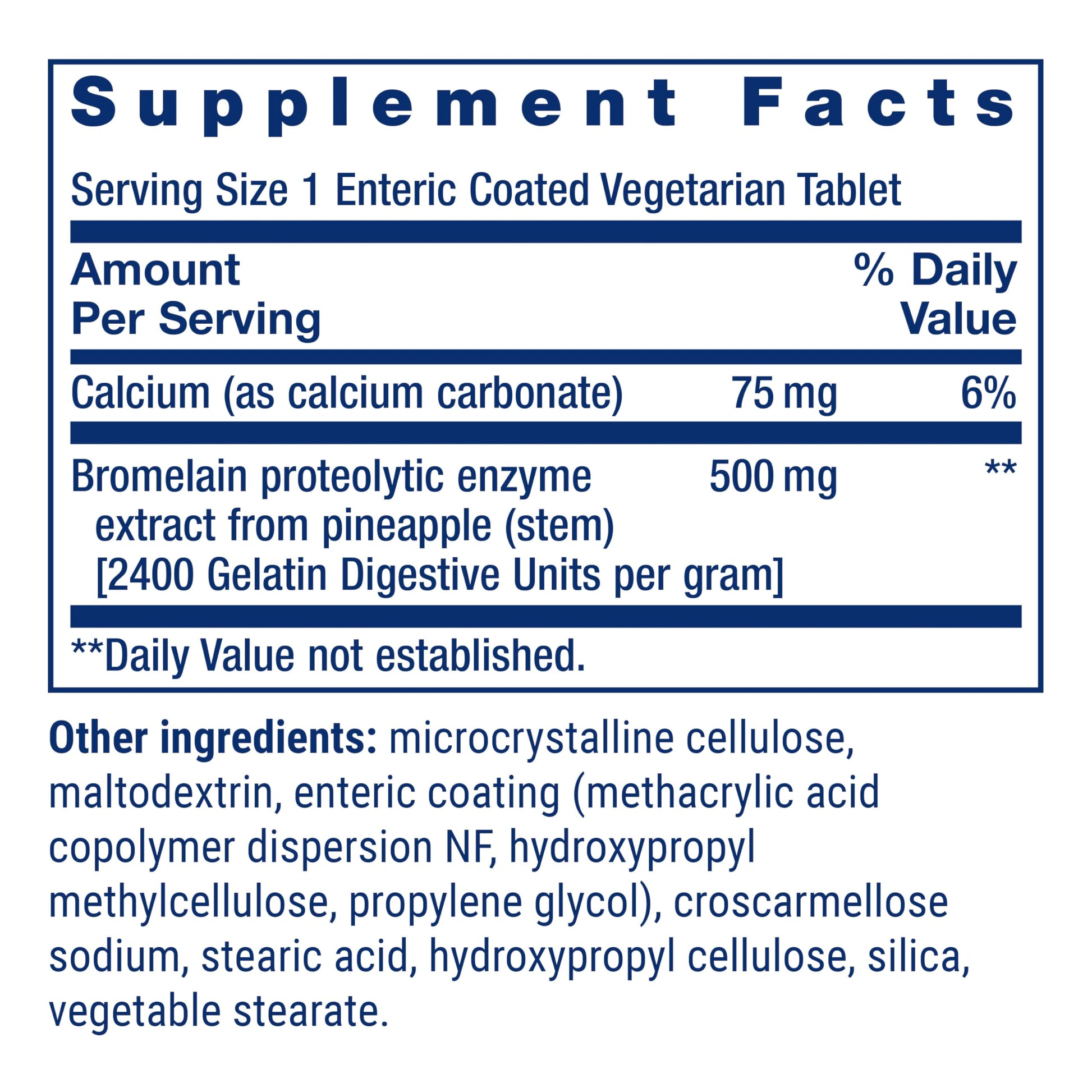 Side view of Life Extension enteric coated bromelain bottle