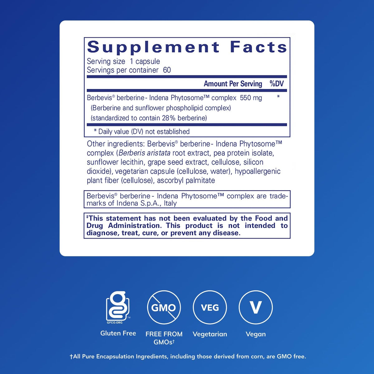 Pure Encapsulations Berberine UltraSorb supplement facts label