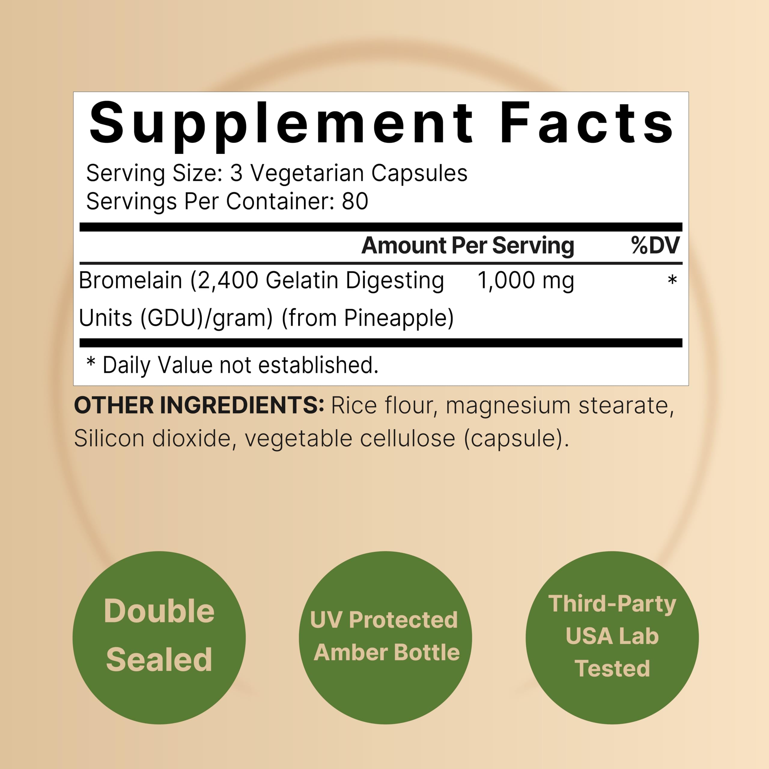 NatureBell Bromelain 240 veggie capsules label detail