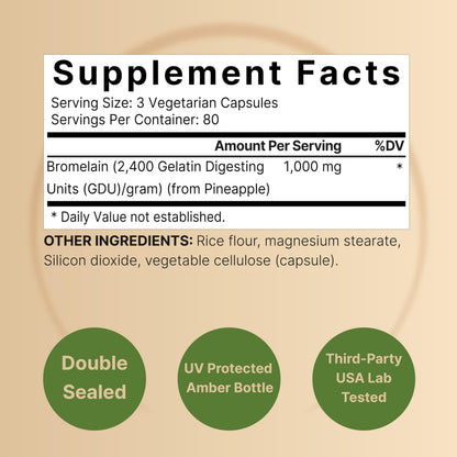 NatureBell Bromelain 240 veggie capsules label detail