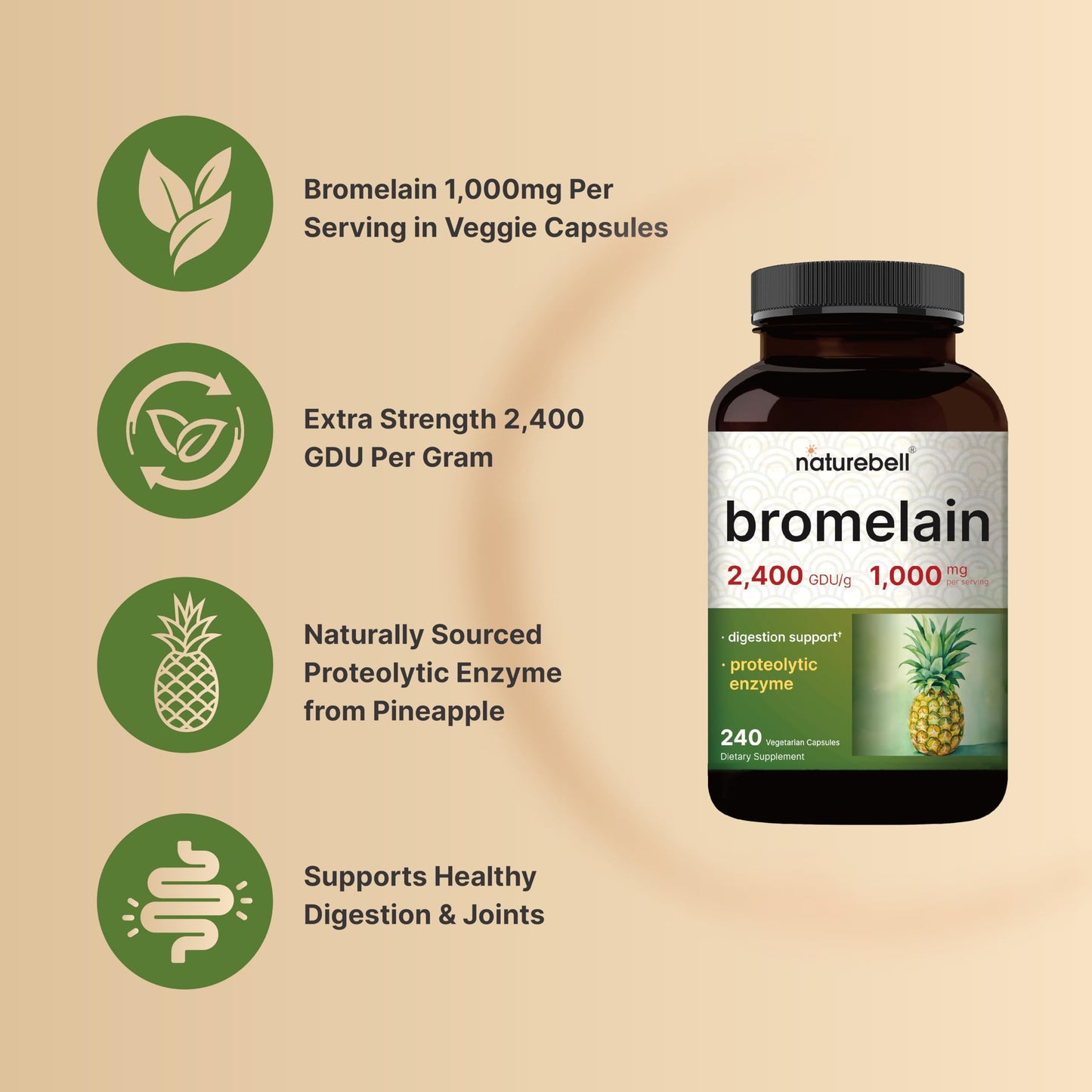NatureBell Bromelain 2400 GDU potency information on bottle