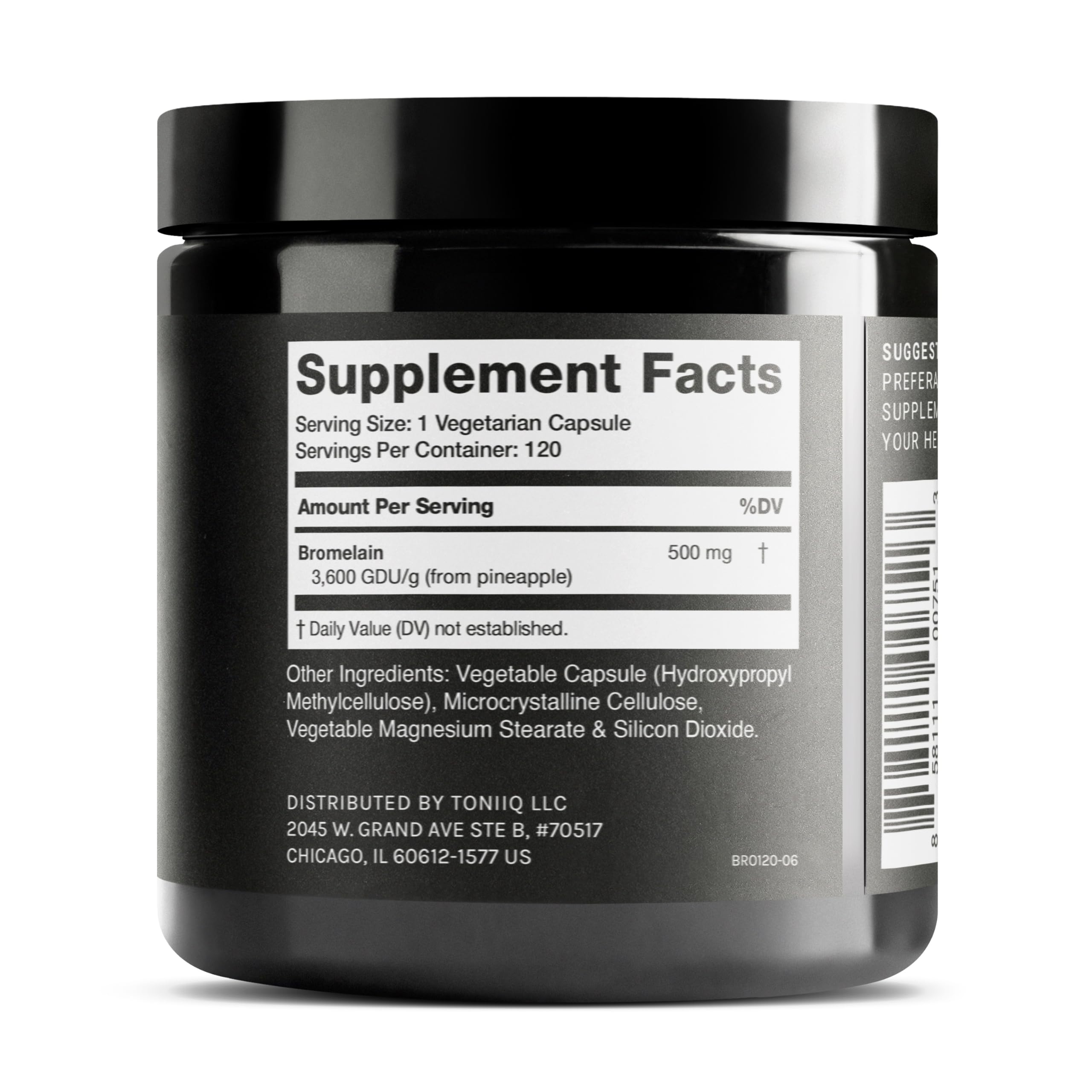 Toniiq Bromelain 3600 GDU supplement label details