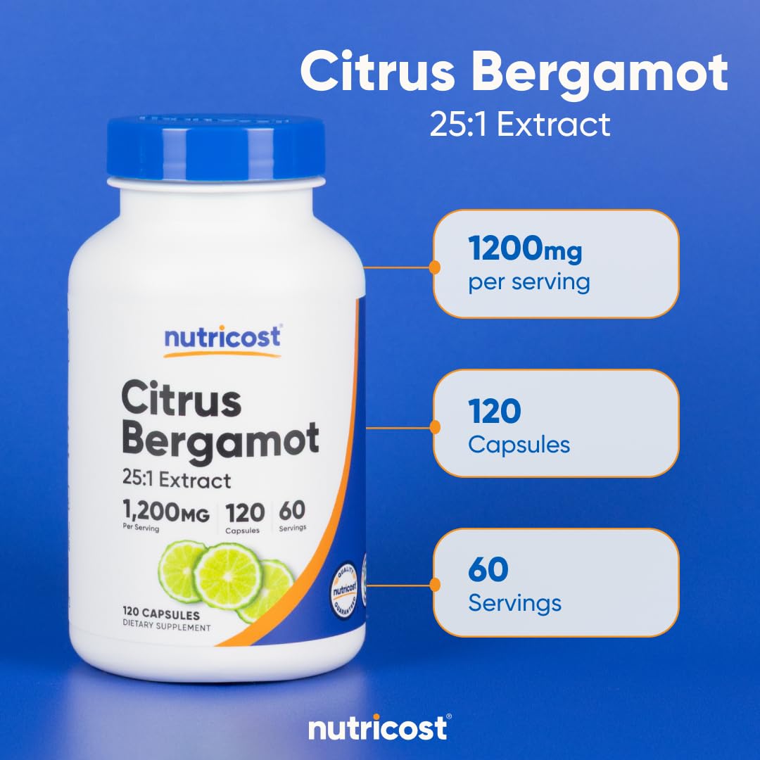Authentic USA imported Nutricost citrus bergamia fruit supplement bottle side profile