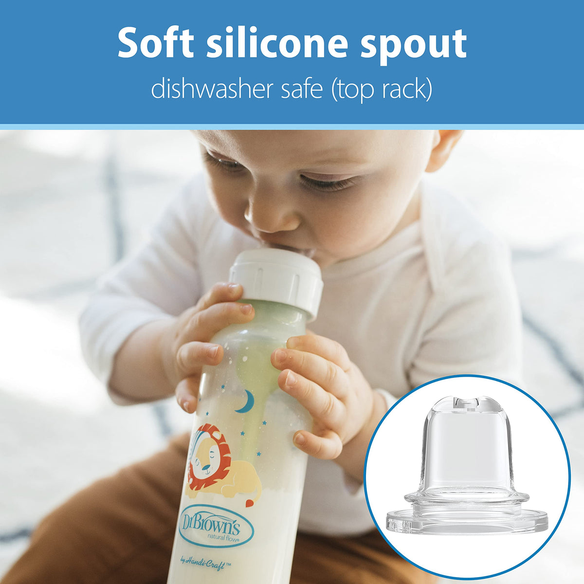 Dr. Brown's Milestones sippy bottle lion design side view