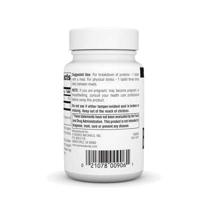 Side view of Source Naturals Bromelain bottle showing dosage information