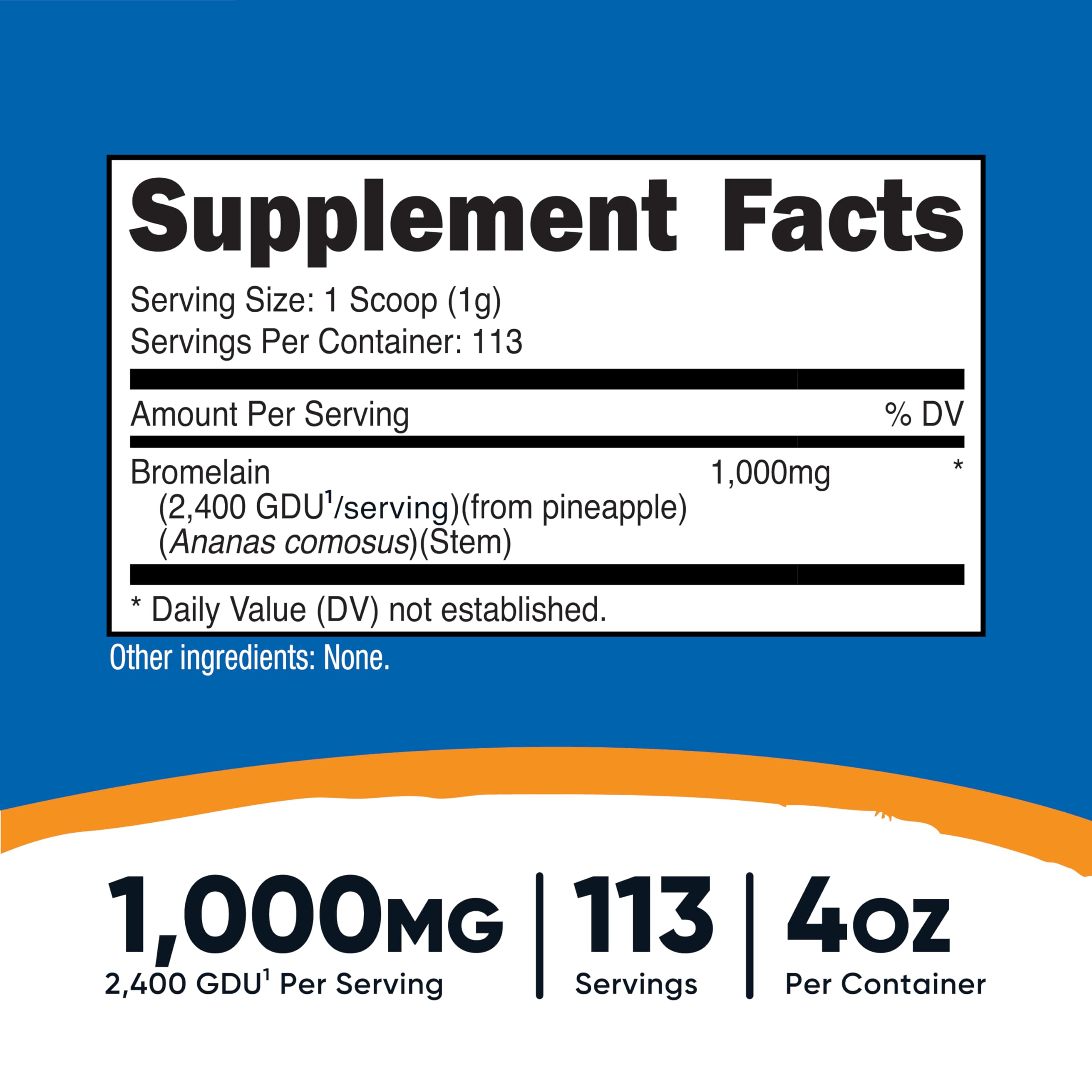 Nutricost Bromelain Powder unflavored 4 ounce container