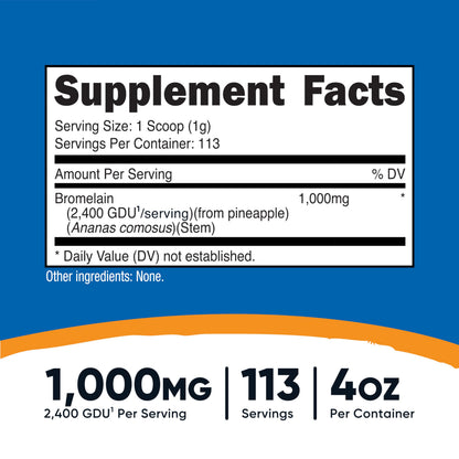 Nutricost Bromelain Powder unflavored 4 ounce container