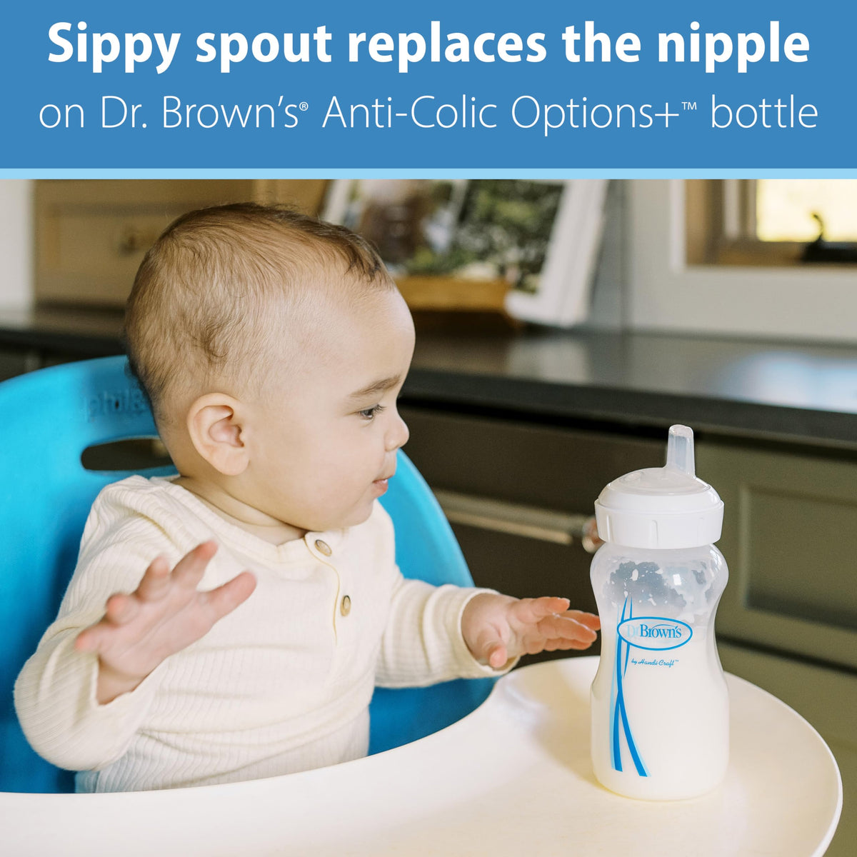 Comparison of Dr. Brown's wide-neck bottle with sippy spout attached