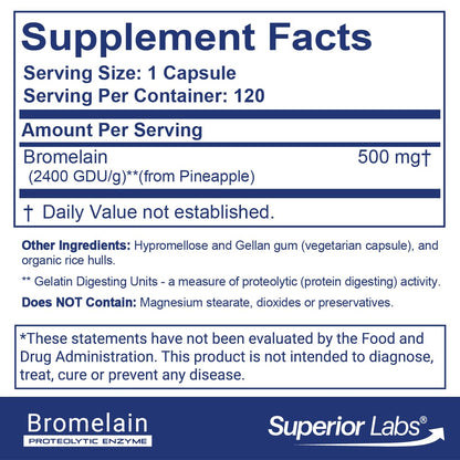 Superior Labs Bromelain 120 vegetable capsules bottle side profile
