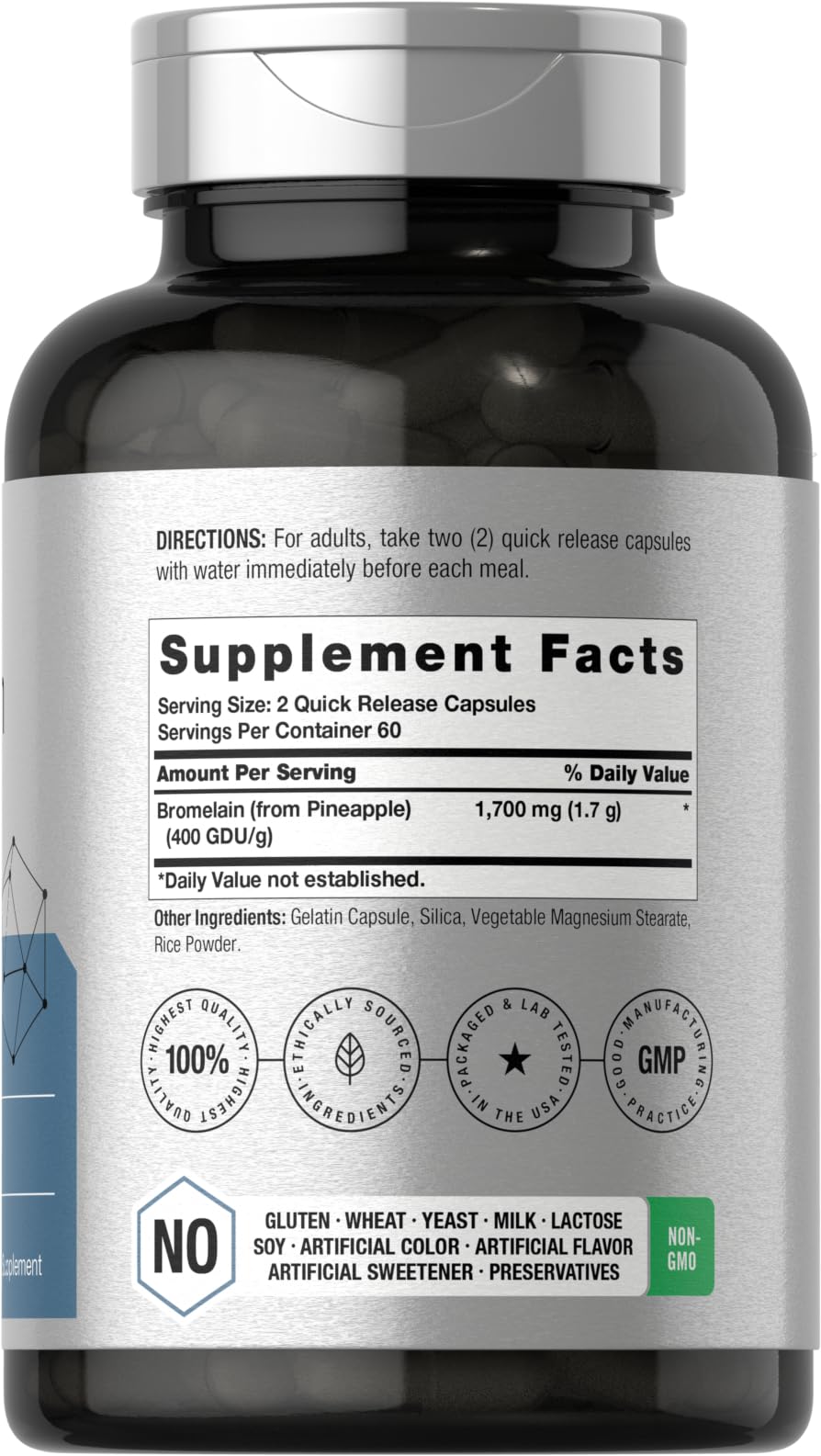Horbäach Bromelain 1700 mg bottle label details
