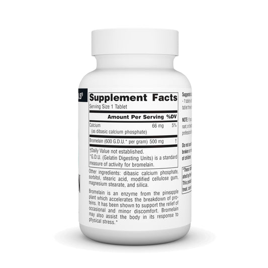 Source Naturals Bromelain supplement nutritional facts label