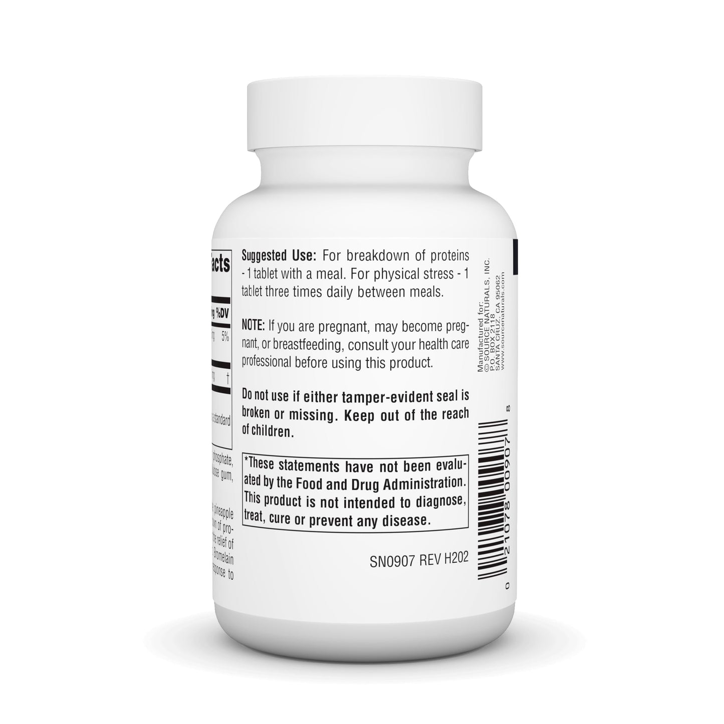 Side view of Source Naturals Bromelain 500mg bottle