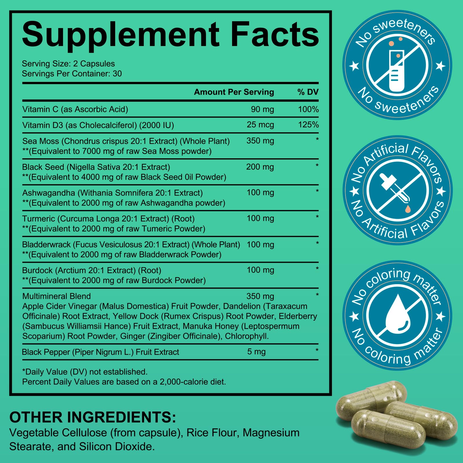 Huyehf sea moss supplement bottle showing ingredient list and benefits
