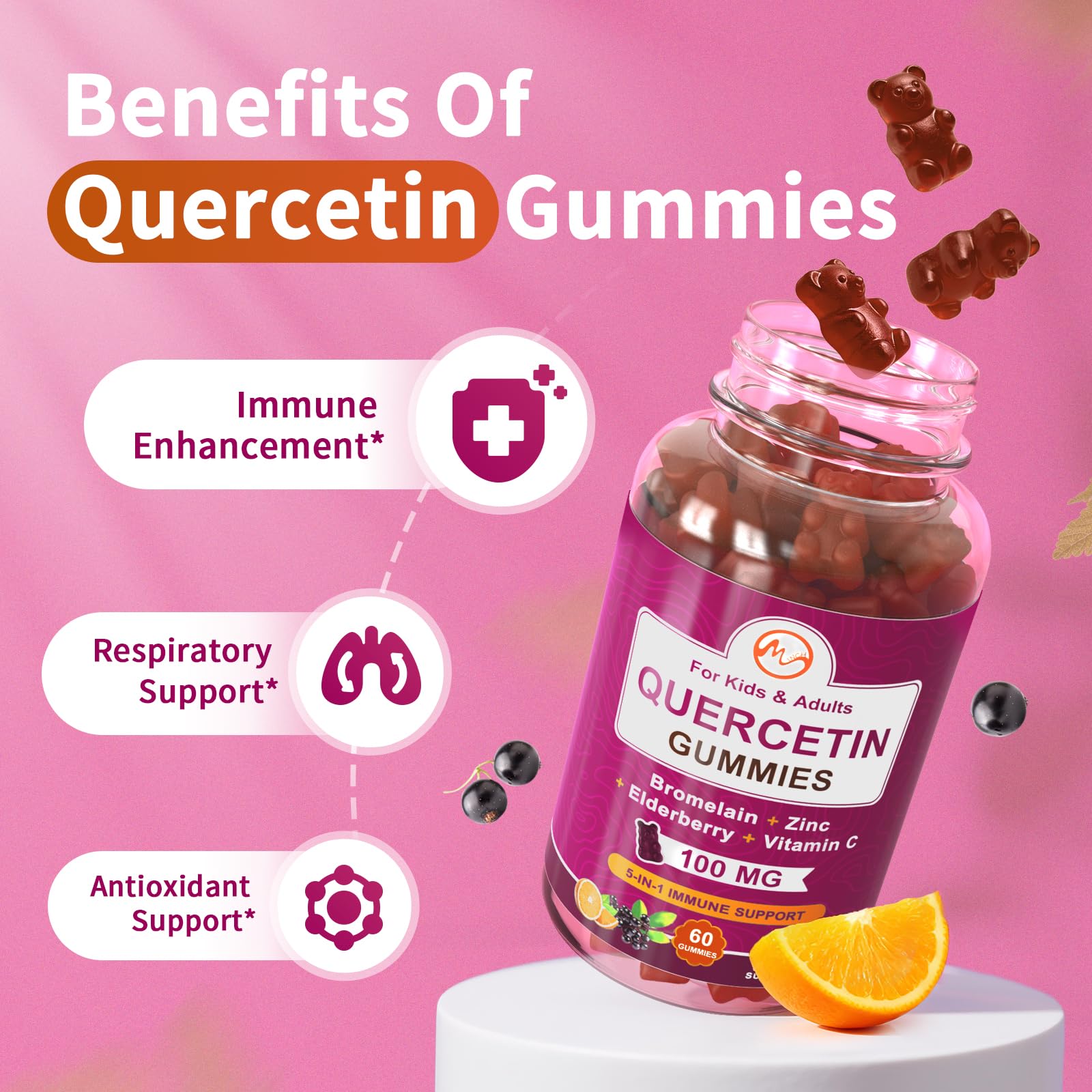 M Inch Quercetin Gummies supplement facts label