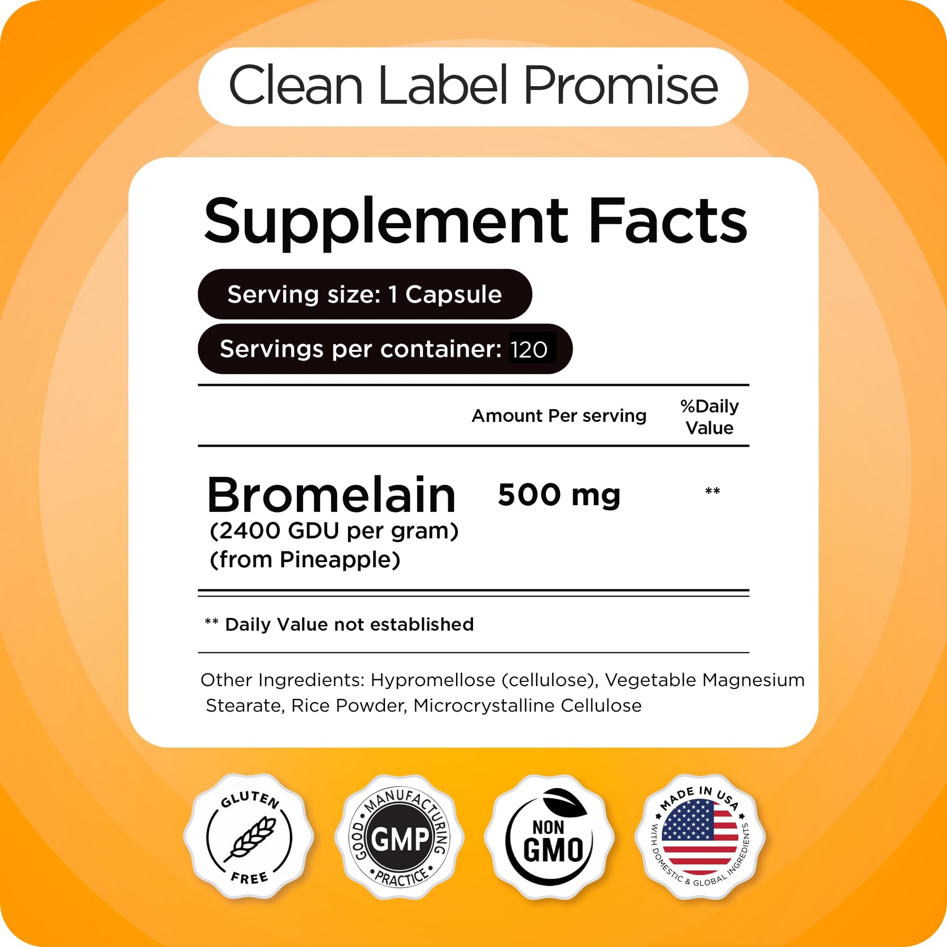 Side profile of Balance Breens Bromelain 120 veggie capsules bottle