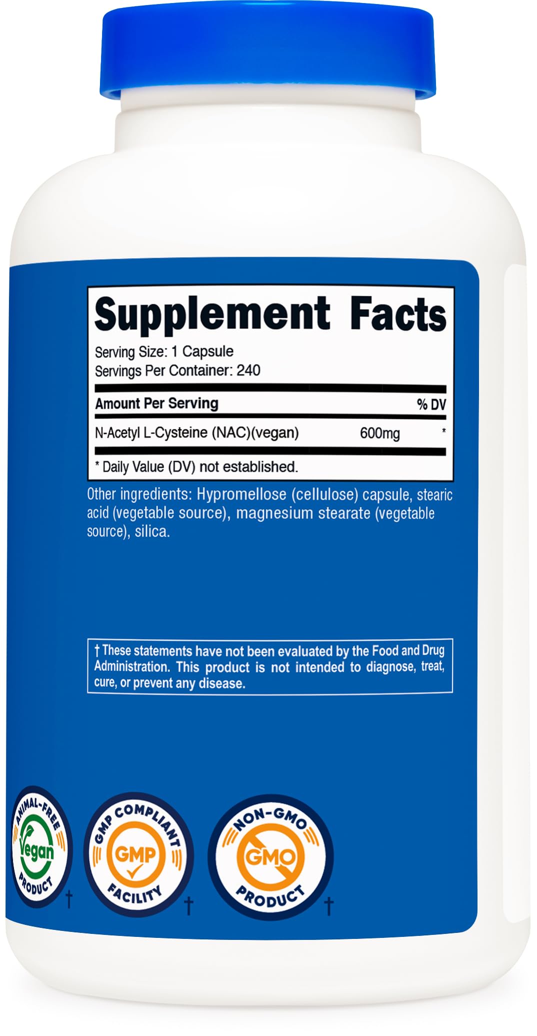 Nutricost glutathione precursor dietary capsules nutritional facts and usage directions label