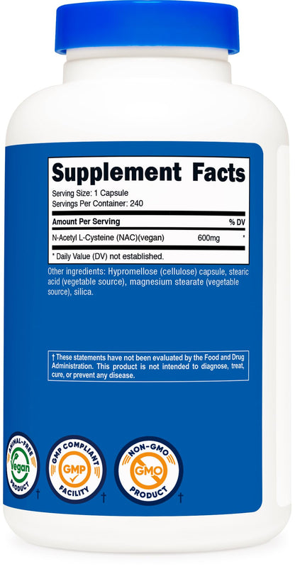 Nutricost glutathione precursor dietary capsules nutritional facts and usage directions label