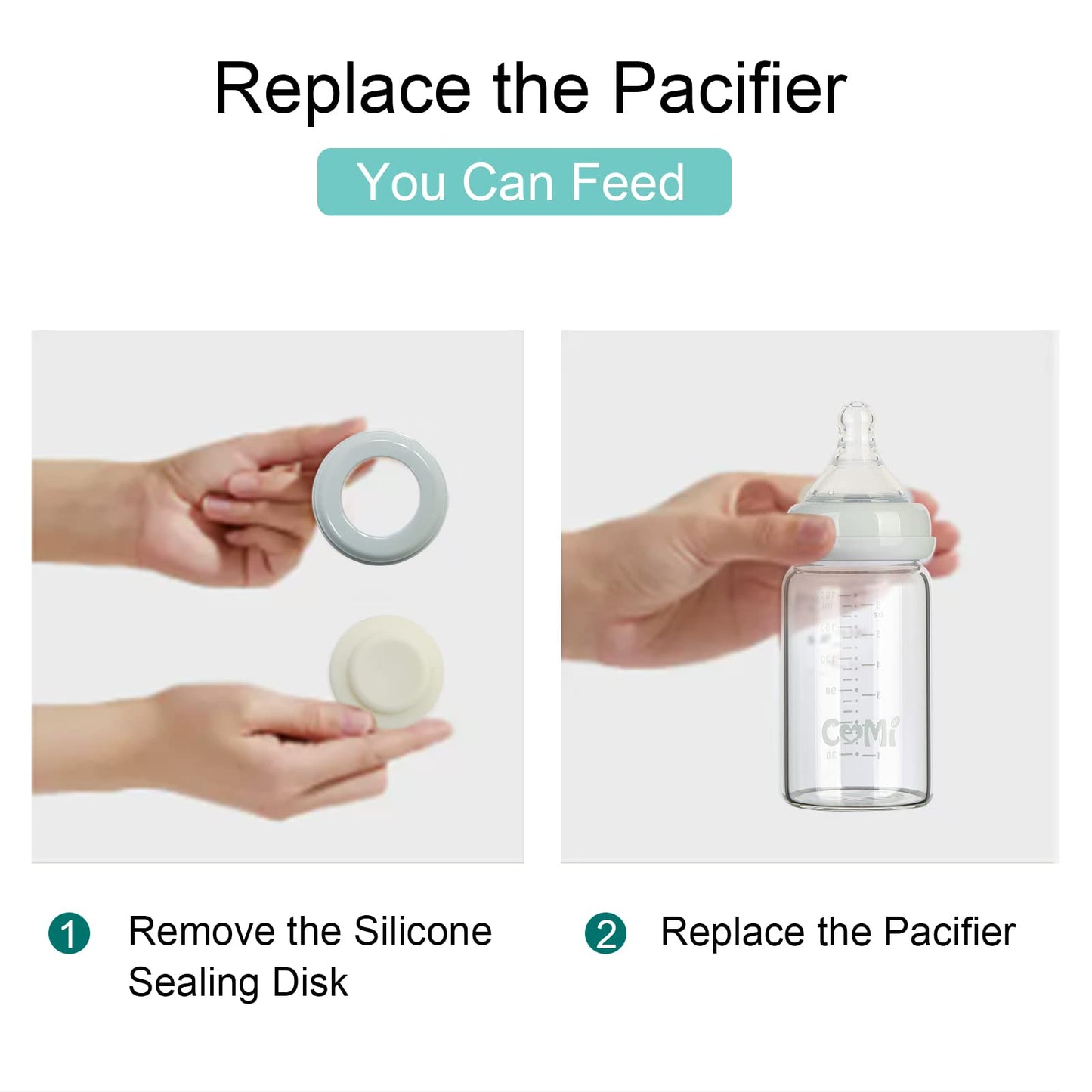 Wide neck opening of Comi glass breastmilk storage bottle